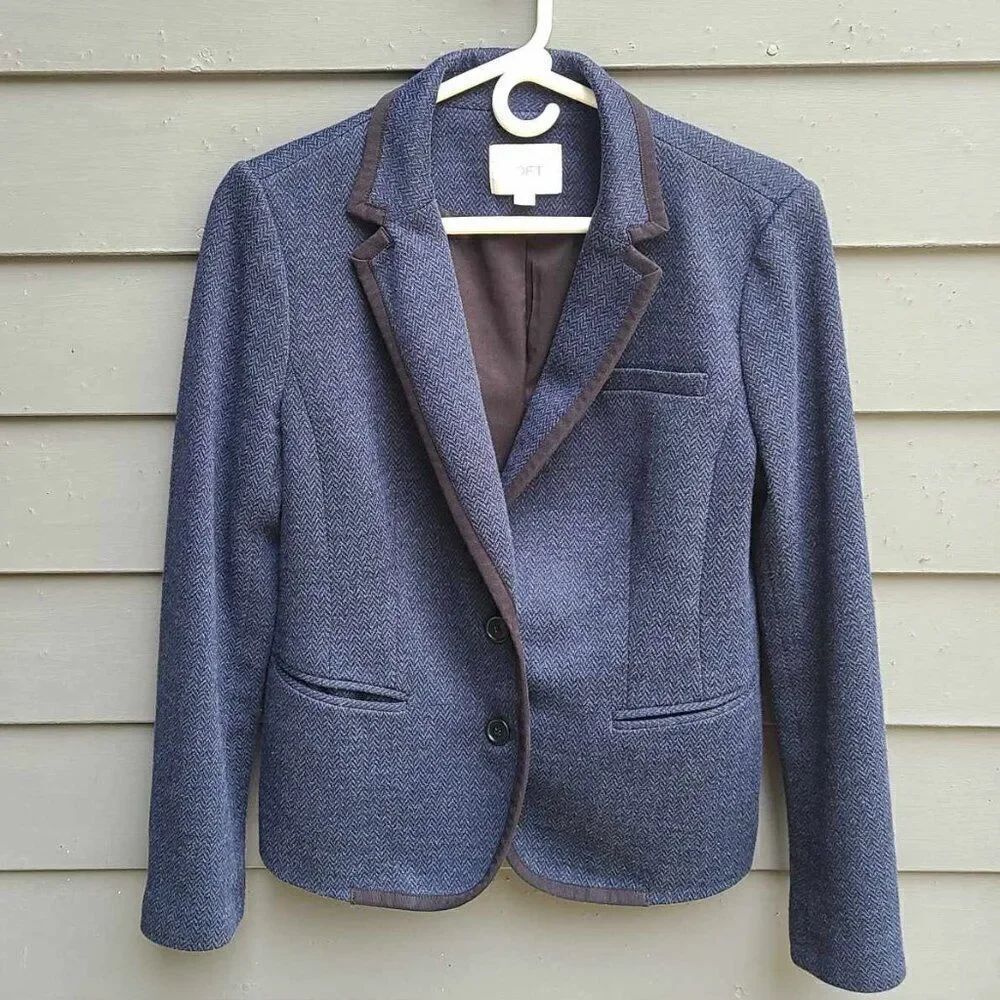 Loft Navy Tweed Cotton Wool Blend Jacket size Medium